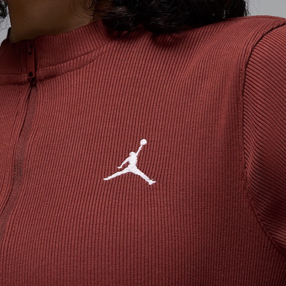 Jordan Small Dress 1/2-Zip Long-Sleeve Knit ribbed mini brown NWT - Picture 7 of 11